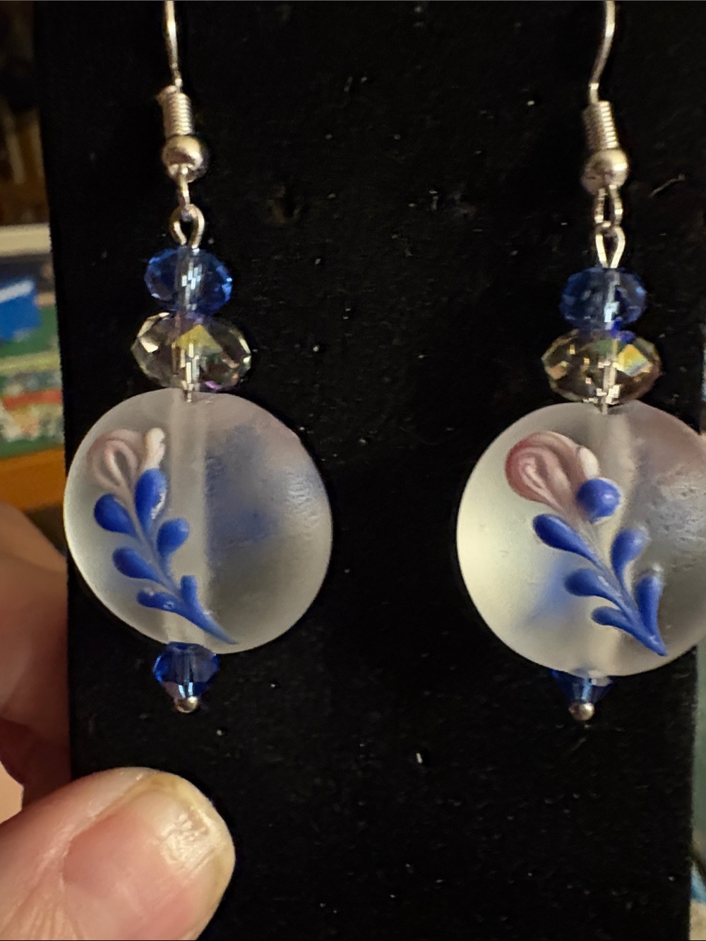 Handcrafted Blue Floral Glass Drop Earrings - Women Jewelry
